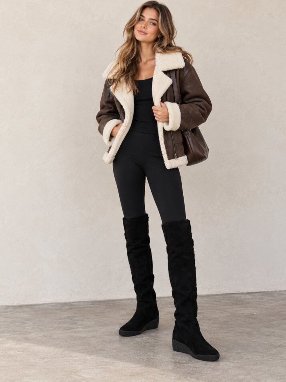 See by Chloé Over-the-Knee Black Suede Shearling Wedge Boots – US 9 / EU 40